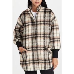 BB Dakota by Steve Madden Plaid Full Zip Times Coat Cream Black Small